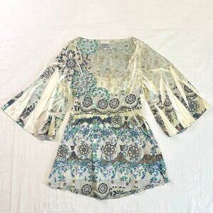 Vtg 90s Roxbury Clothing Co Floral Print Top Bell Sleeves Sz S Boho Fairy Hippie